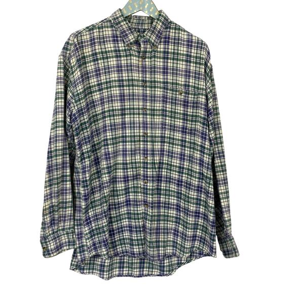 VTG Woolrich Flannel Shirt Mens XL Plaid Purple Green Heavy Indian Cotton Grunge - Picture 1 of 12